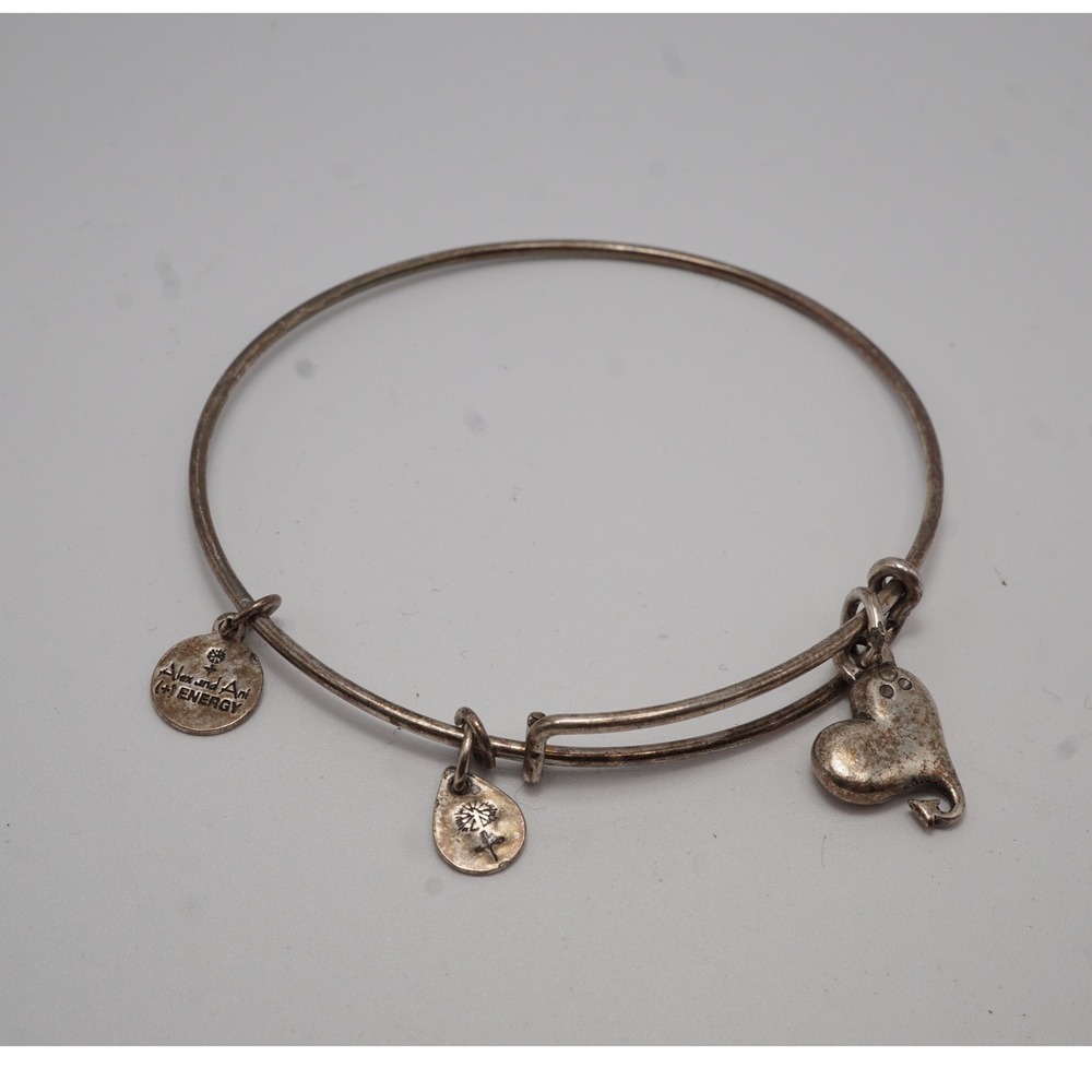 Alex and Ani Silver Tone Heart Elephant Expandable Wire Bangle Bracelet
